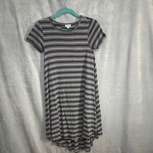 LuLaRoe Black and Gray Striped Mini Dress